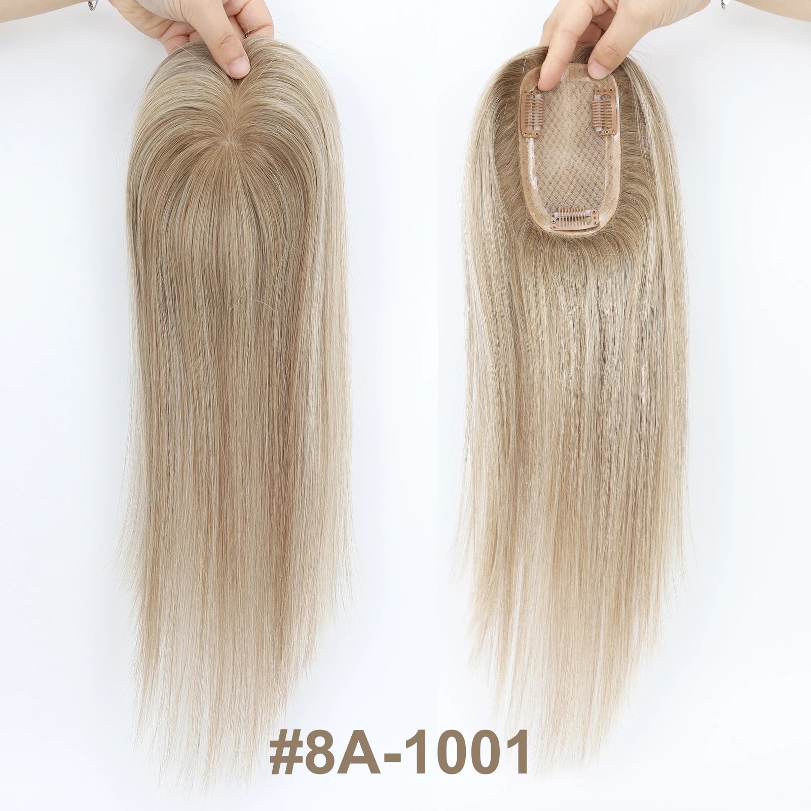 5x3inch Silk Base Topper with Clips in Full Hand Tied Virgin European Human Hair Toupee for Women Silk Top Colorful Hairpieces