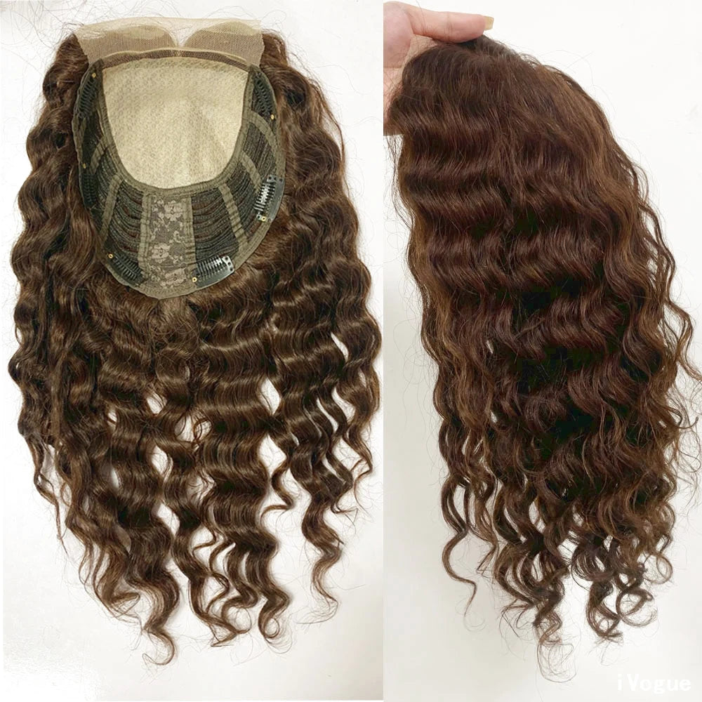 Big Size Hair Pieces Overlay Remy Human Hair Topper for Women Wave Silk Top Weft Thick Density Transparent Lace with Baby Hair