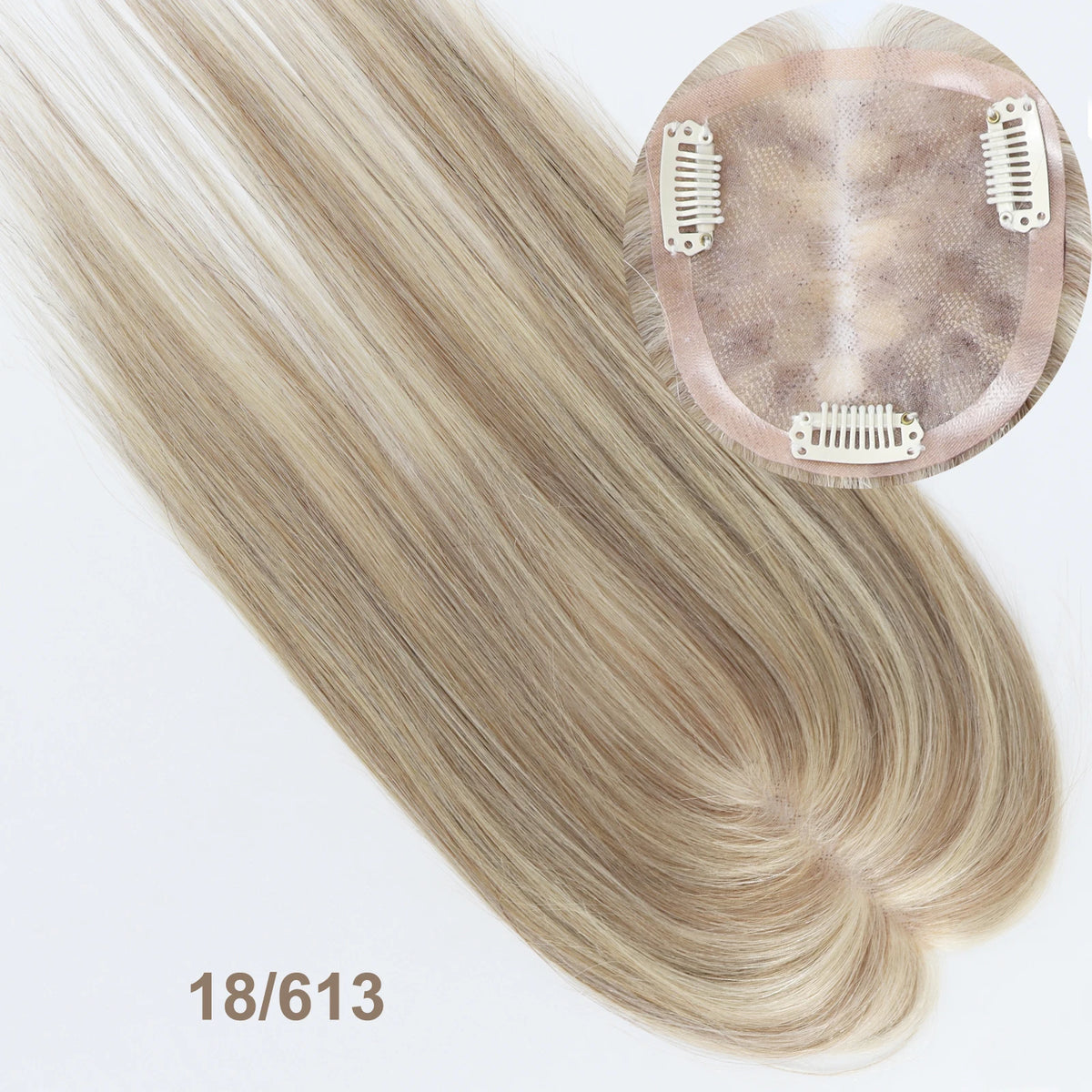 ≈ 3.74x3.74" Mono Base Topper for Women Real Remy Brazilian Human Hairpieces with Clips in 12" Ombre Highlight Summer Breathable
