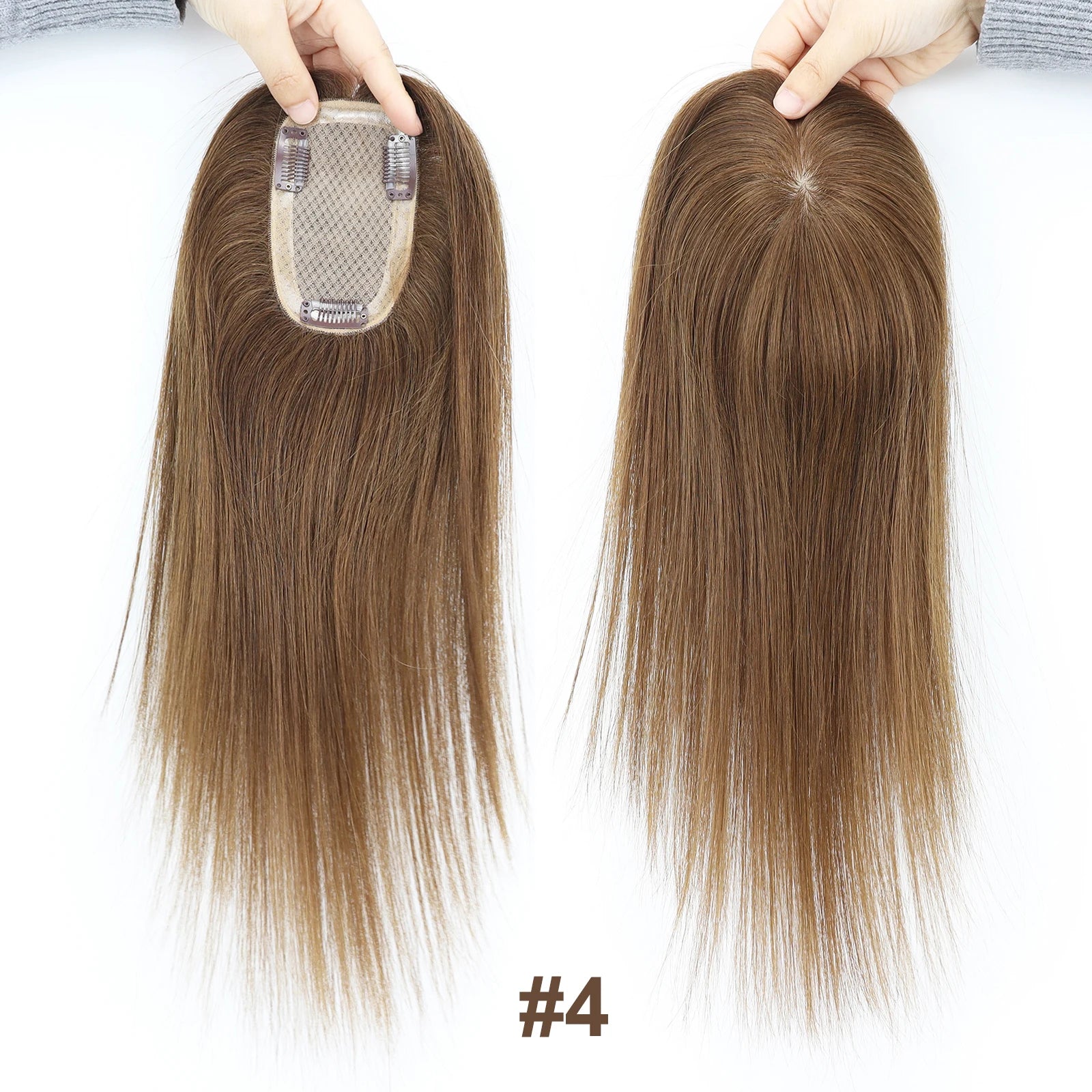 5x3inch Silk Base Topper with Clips in Full Hand Tied Virgin European Human Hair Toupee for Women Silk Top Colorful Hairpieces