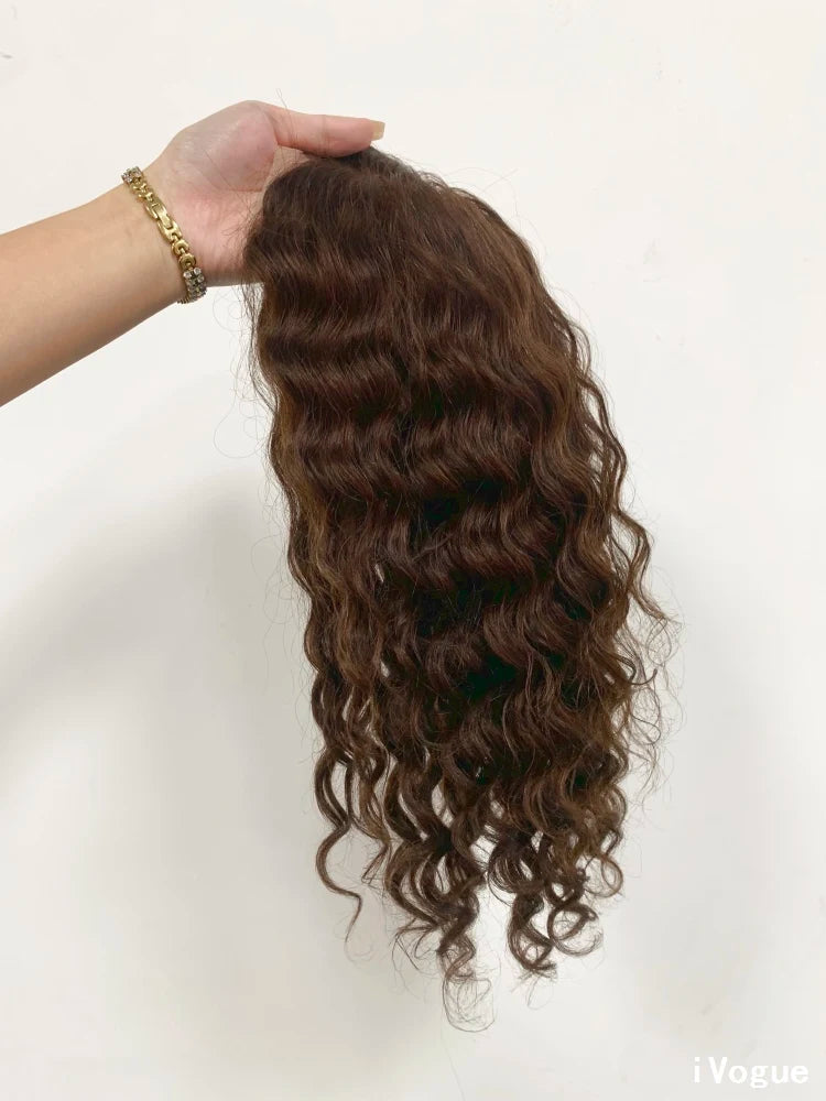 Big Size Hair Pieces Overlay Remy Human Hair Topper for Women Wave Silk Top Weft Thick Density Transparent Lace with Baby Hair