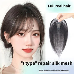 Invisible Straight Human Hair Topper (1.6x2.4" Base) Small Hairpiece for Thinning Hair, Quickly Increase Volume & Cover Gray Hair with Clips