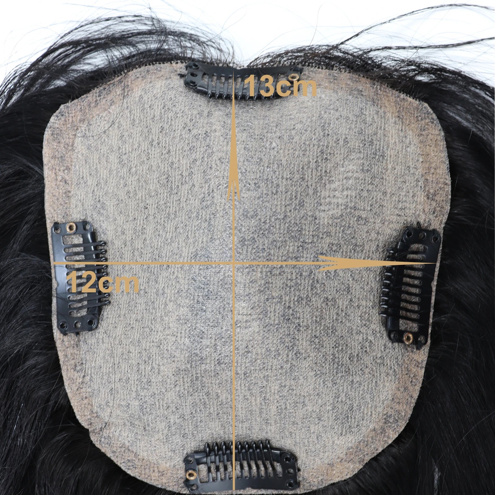 12x13cm Silk Top Human Hair Topper with Clips In Jet Black Virgin European Hairpieces Silk Base Curly Wavy Toupee for Women