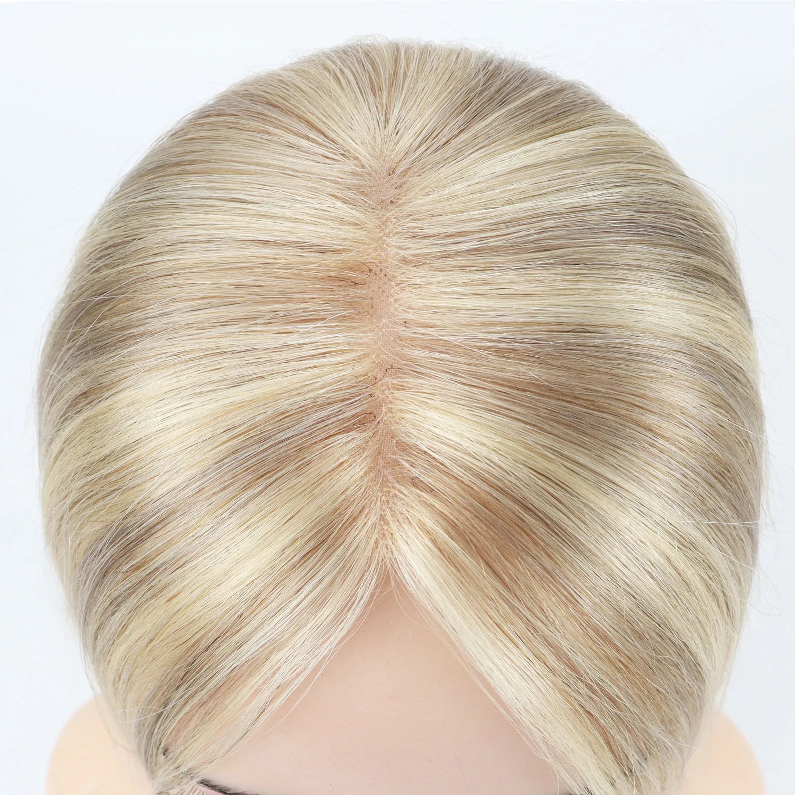≈ 3.74x3.74" Mono Base Topper for Women Real Remy Brazilian Human Hairpieces with Clips in 12" Ombre Highlight Summer Breathable