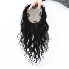 12x13cm Silk Top Human Hair Topper with Clips In Jet Black Virgin European Hairpieces Silk Base Curly Wavy Toupee for Women