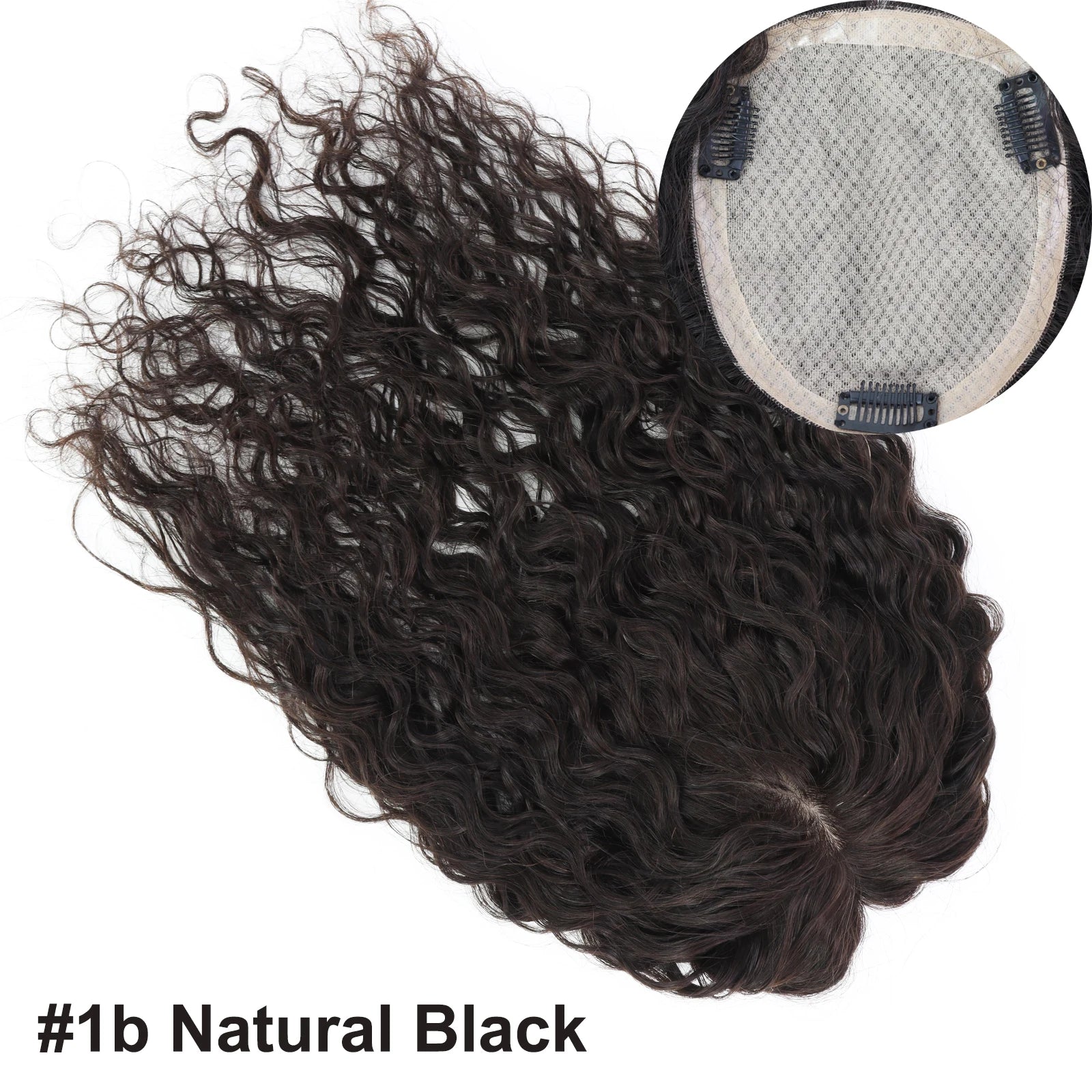 Curly Wave Human Hair Topper with Clips in 15x17cm & 18x20cm Silk Base Toupee for Women Full Hand Tied Remy Human Hair Extra Lace Front
