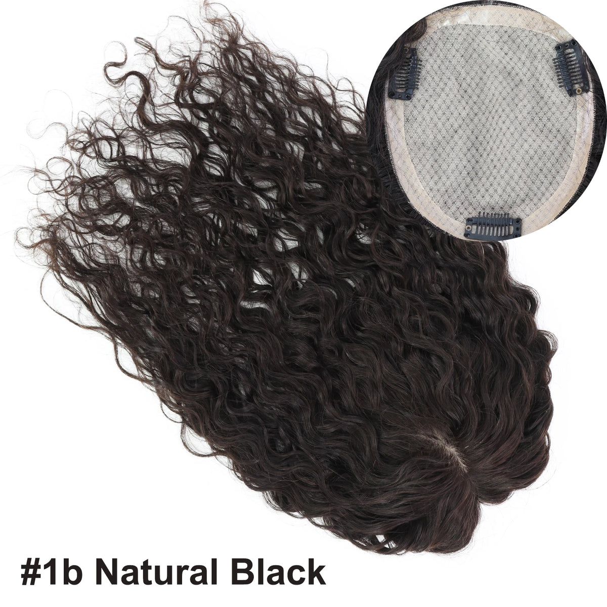 Curly Wave Human Hair Topper with Clips in 15x17cm & 18x20cm Silk Base Toupee for Women Full Hand Tied Remy Human Hair Extra Lace Front