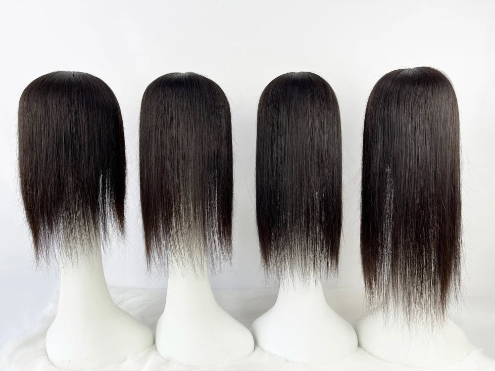 12x14cm, 14x16cm, 16x18cm Silk Base Women Topper With 4 Clips In Hairpiece Malaysia Virgin Human Hair Toupee Breathable Silk Top Natural Baby Hair