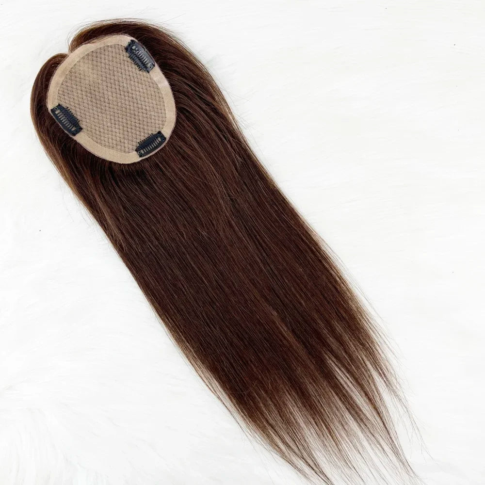 12x14cm, 14x16cm, 16x18cm Silk Base Women Topper With 4 Clips In Hairpiece Malaysia Virgin Human Hair Toupee Breathable Silk Top Natural Baby Hair