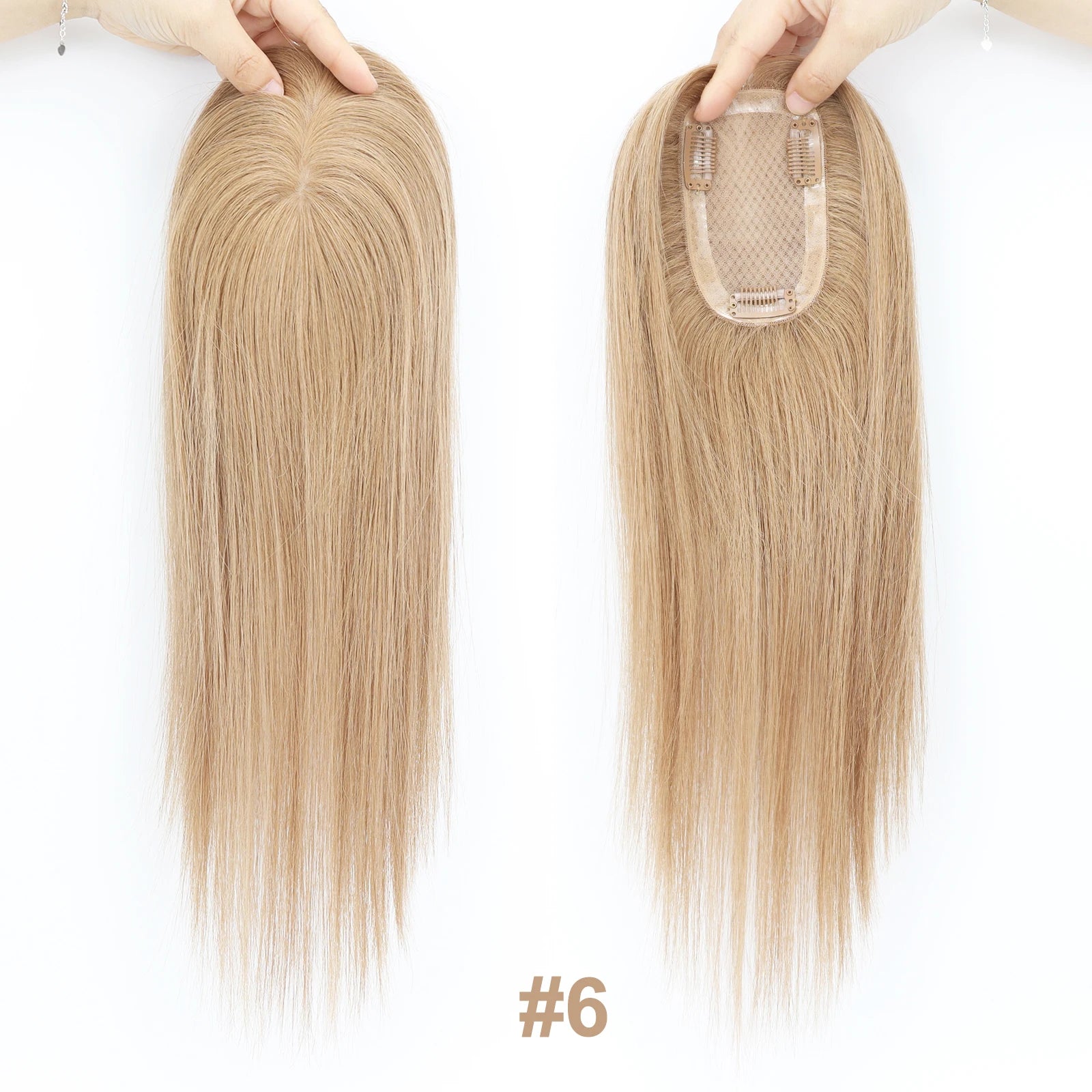 5x3inch Silk Base Topper with Clips in Full Hand Tied Virgin European Human Hair Toupee for Women Silk Top Colorful Hairpieces