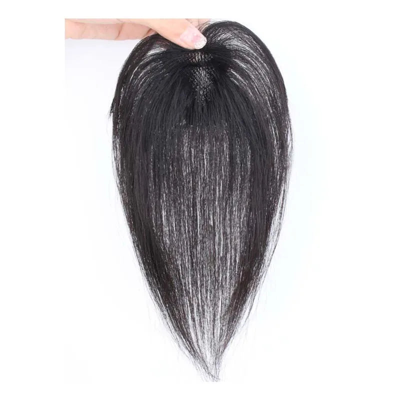 Invisible Straight Human Hair Topper (1.6x2.4" Base) Small Hairpiece for Thinning Hair, Quickly Increase Volume & Cover Gray Hair with Clips