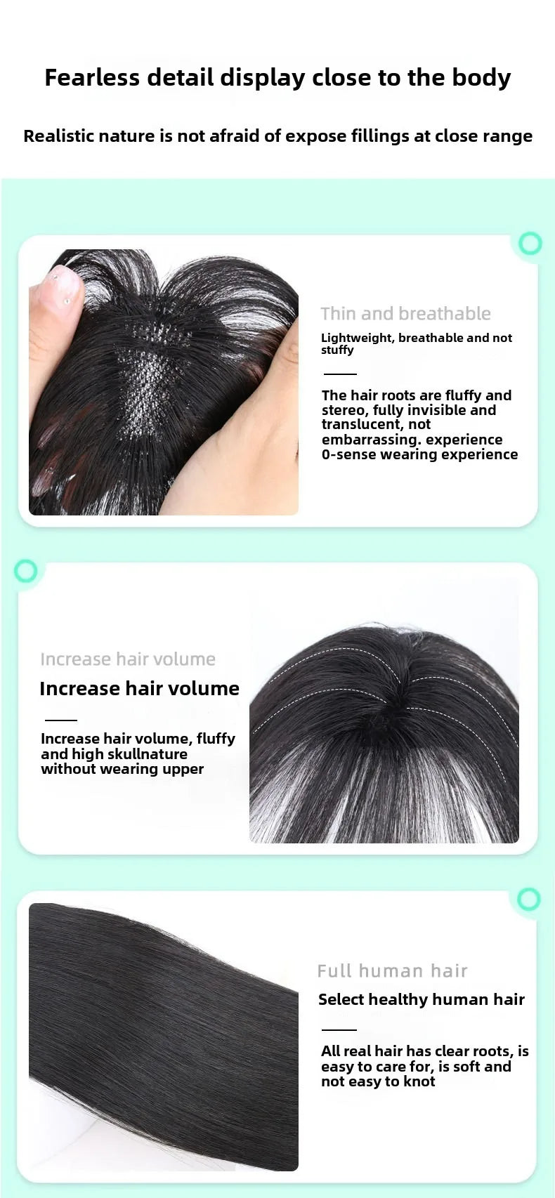 Invisible Straight Human Hair Topper (1.6x2.4" Base) Small Hairpiece for Thinning Hair, Quickly Increase Volume & Cover Gray Hair with Clips