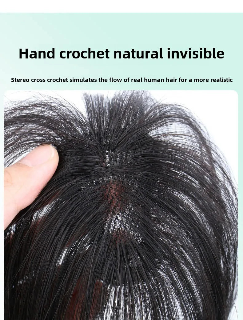 Invisible Straight Human Hair Topper (1.6x2.4" Base) Small Hairpiece for Thinning Hair, Quickly Increase Volume & Cover Gray Hair with Clips