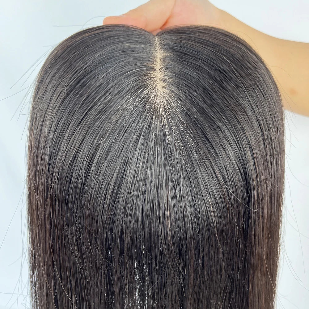 12x14cm, 14x16cm, 16x18cm Silk Base Women Topper With 4 Clips In Hairpiece Malaysia Virgin Human Hair Toupee Breathable Silk Top Natural Baby Hair