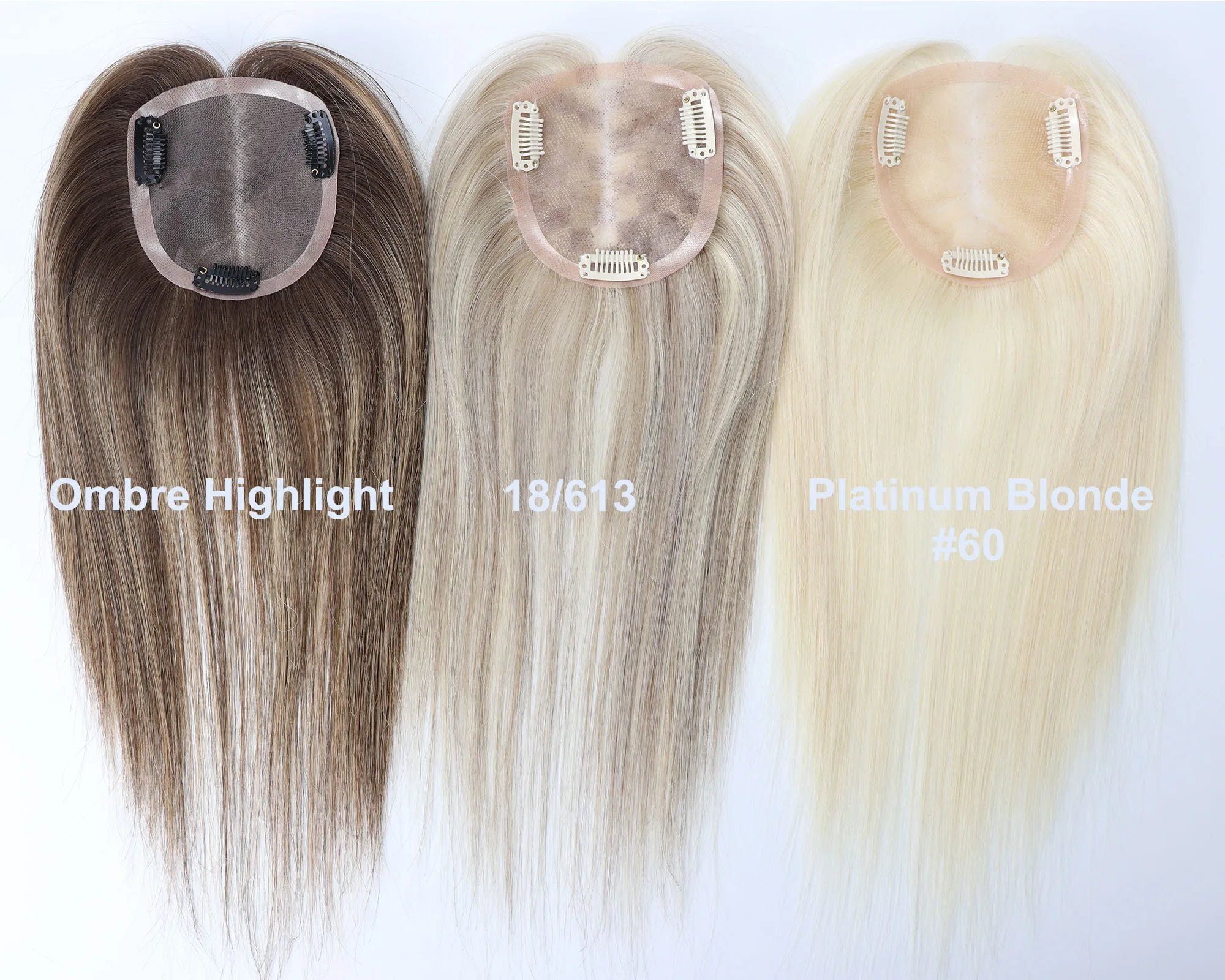 ≈ 3.74x3.74" Mono Base Topper for Women Real Remy Brazilian Human Hairpieces with Clips in 12" Ombre Highlight Summer Breathable