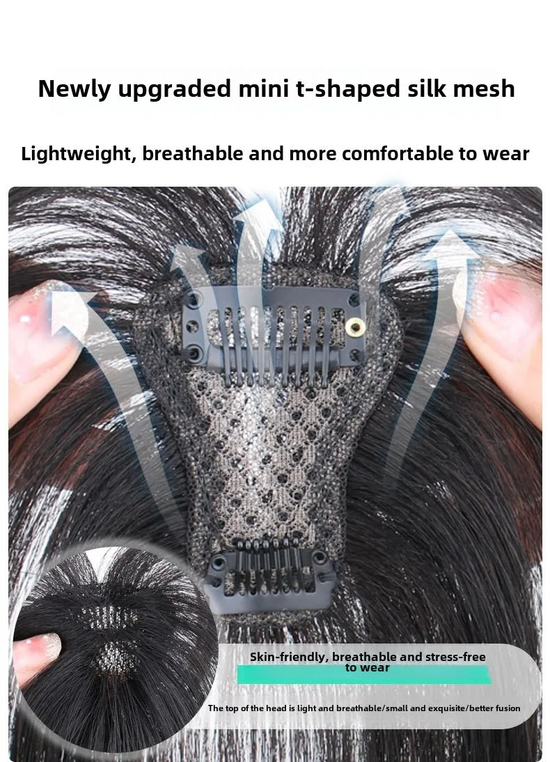 Invisible Straight Human Hair Topper (1.6x2.4" Base) Small Hairpiece for Thinning Hair, Quickly Increase Volume & Cover Gray Hair with Clips