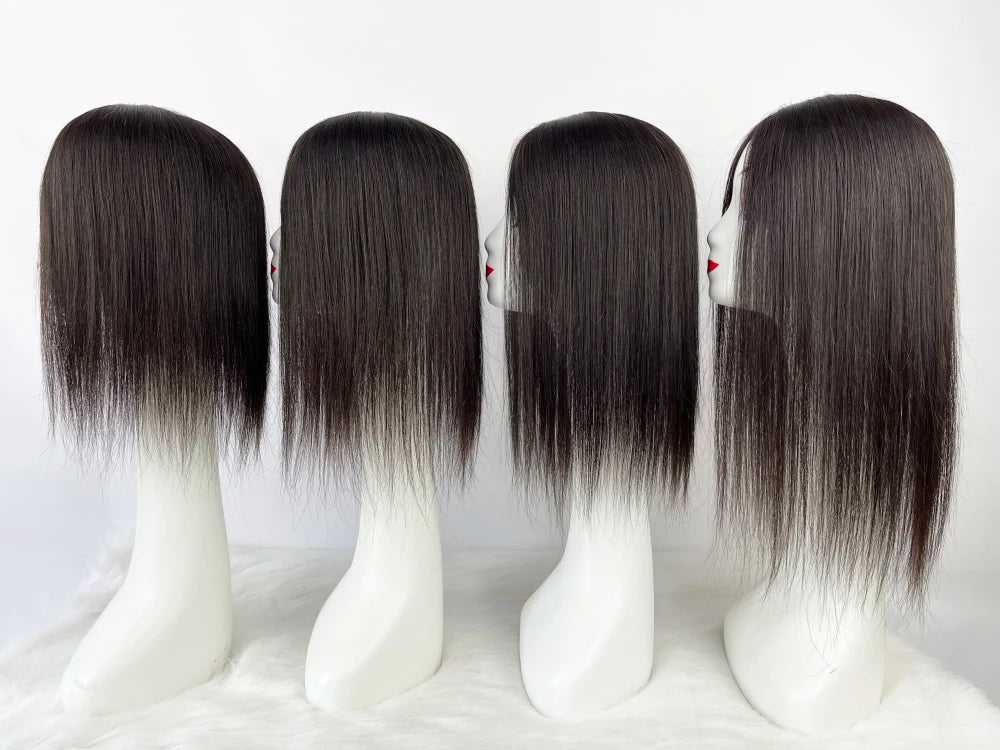12x14cm, 14x16cm, 16x18cm Silk Base Women Topper With 4 Clips In Hairpiece Malaysia Virgin Human Hair Toupee Breathable Silk Top Natural Baby Hair
