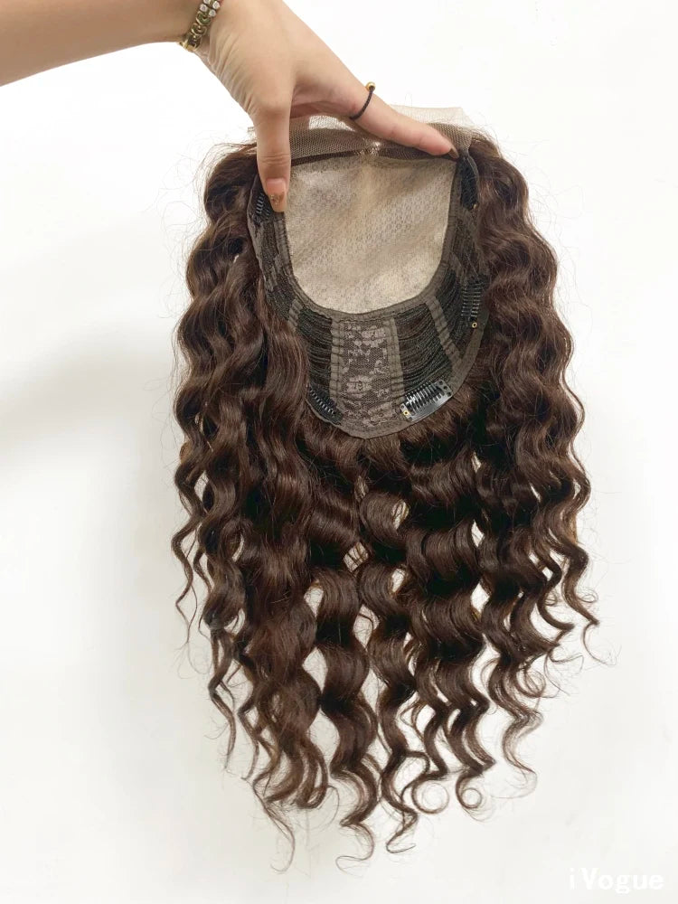 Big Size Hair Pieces Overlay Remy Human Hair Topper for Women Wave Silk Top Weft Thick Density Transparent Lace with Baby Hair