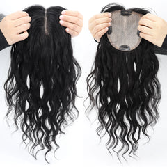 12x13cm Silk Top Human Hair Topper with Clips In Jet Black Virgin European Hairpieces Silk Base Curly Wavy Toupee for Women